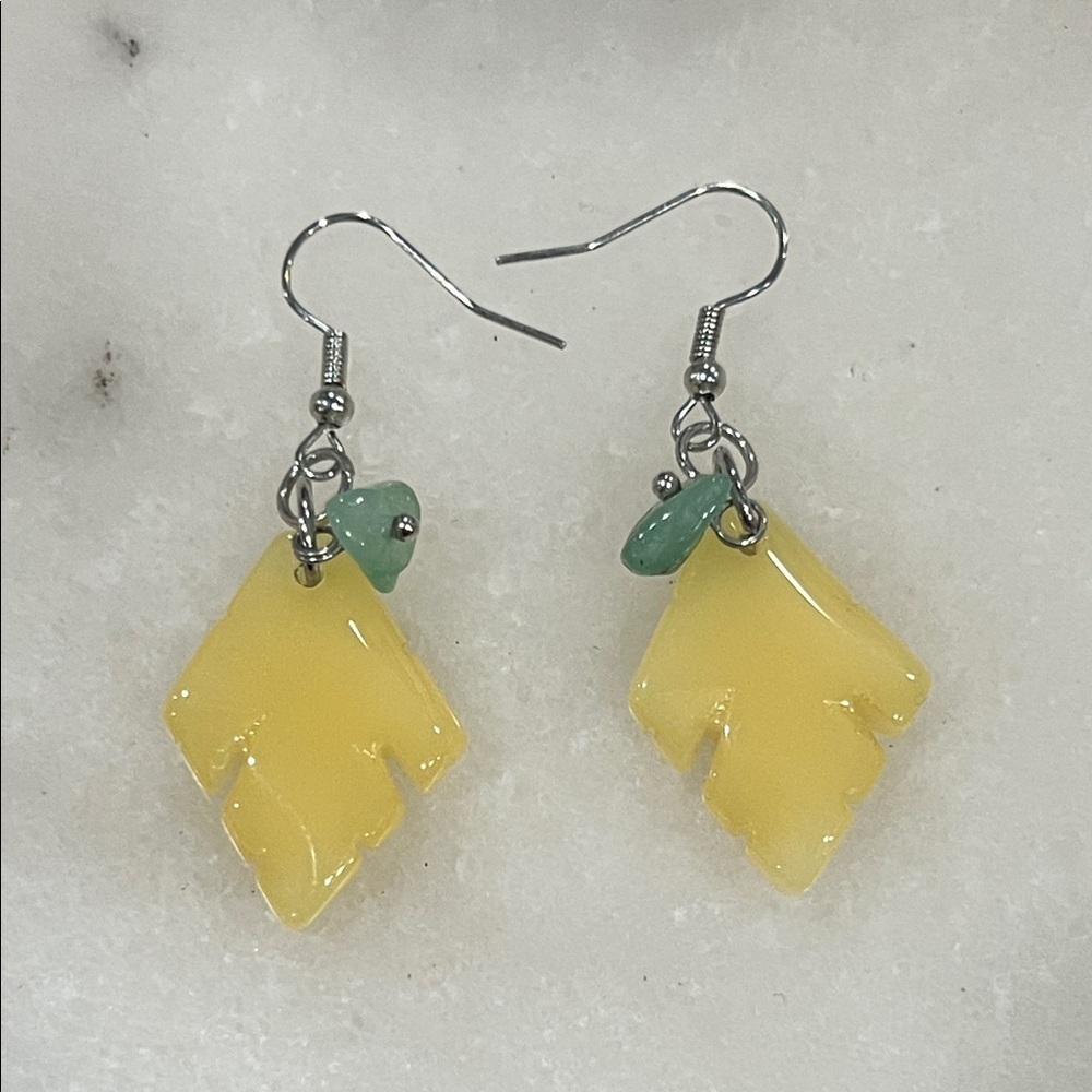 Artisan Yellow and Green Aventurine Leaf Earrings